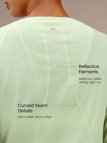 GLOWMODE Power Your Pace Ultra-Light Quick-Dry Running Long Sleeve Top With Curved Hems & Reflective Back Details Waist Length Jogging Gym Workout Active Wear - Grass Green - View 4