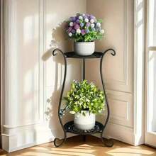 1pc Minimalist European Style Double-Layer Metal Flower Stand, Floor Standing Flower Rack, For Living Room And Indoor Space Decor - multicolor - View 3
