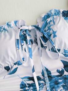 Roelina Setelan 2 Potong Wanita Terbaru dengan Motif Ruffle dan Tali Ikat untuk Musim Panas, Atasan Crop Camisole Seksi untuk Liburan, Rok Mini Ruffle untuk Liburan, Atasan Seksi dengan Tali Ikat, Cocok untuk Liburan, Perjalanan, dan Kencan. - Biru - View 7