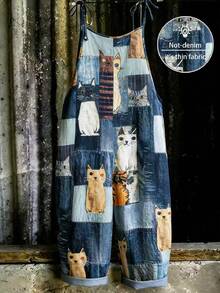 EMERY ROSE Plus Size Women Casual Cat Print Jumpsuit - Multicolor - View 1