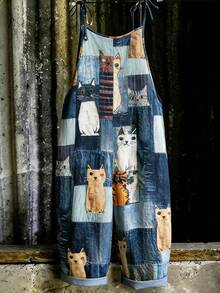 EMERY ROSE Plus Size Women Casual Cat Print Jumpsuit - Multicolor - View 5