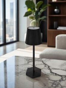 Modern Pleated Shade Table Lamp, Rechargeable Black Bedside Lamp, Minimalist Decorative Night Lamp For Living Room Bedroom Home Decor - Multicolor - View 6