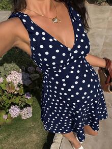 Momance Gaun Hamil Motif Polkadot - Navy Blue - View 6