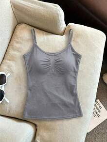 INAWLY Solva Solid Color Slim Fit Casual Summer Tank Top - Grey - View 7
