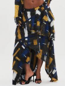 NYA SZN Cera Skirt Baggy High Waist Going Out Sexy Fitted Brunch Birthday Party Special Occasion School Abstract Block Pattern Yellow Blue Black - Yellow - View 6