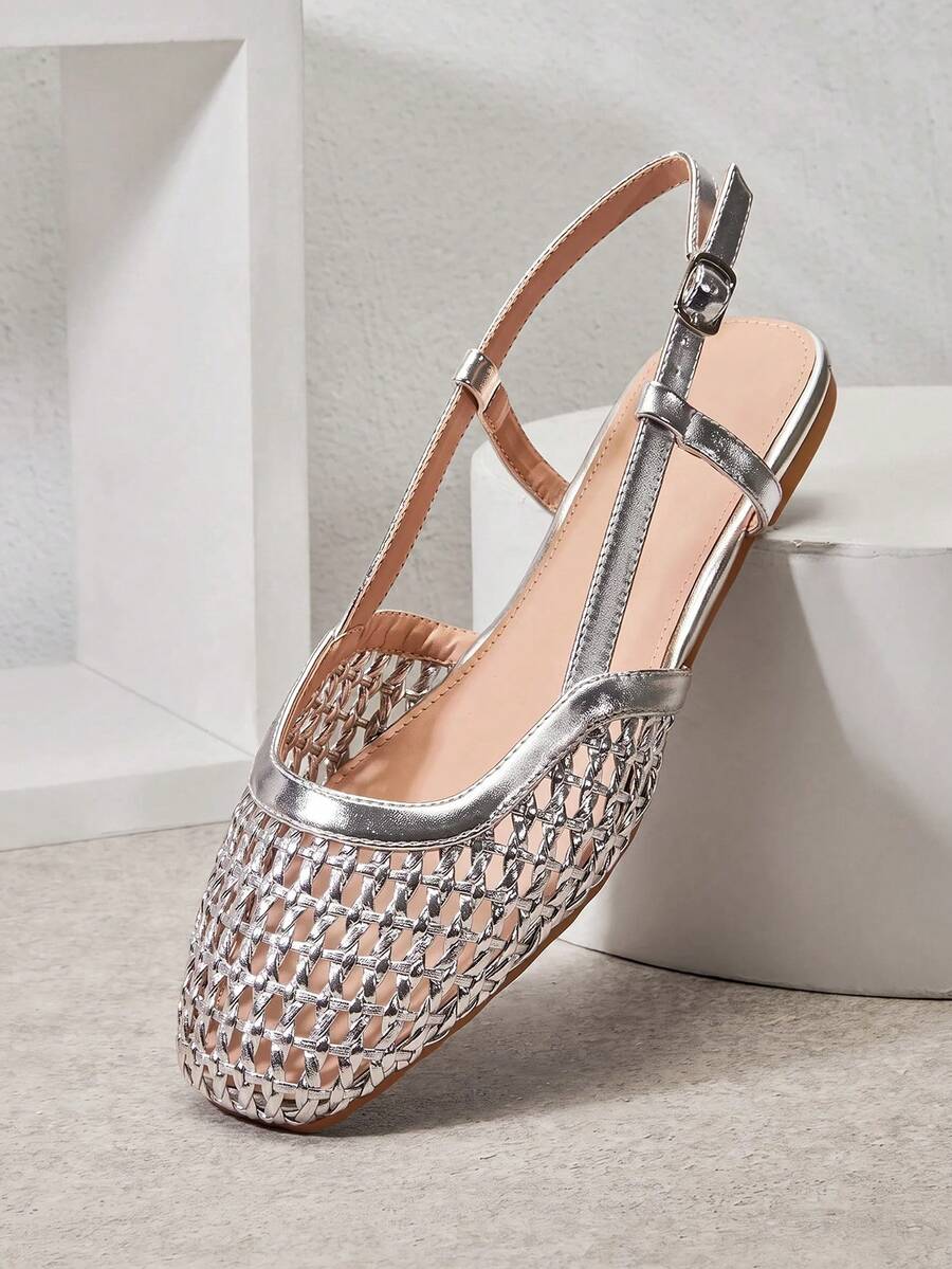 SHUZIA Women's Pointed Toe Comfort Soft PU Slip On Flats Valentine's Day - Silver - View 1