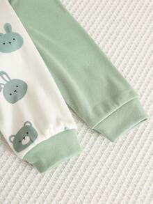 SHEIN 2pcs Newborn Baby Boy & Girl Autumn/Winter Casual Cute Cartoon Pattern Knitted Romper Set, Snug Fit Loungewear - Multicolor - View 5