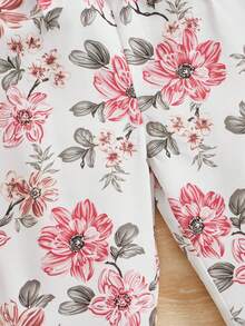 SHEIN 嬰兒女孩1入組花卉印花荷葉邊腰帶連身褲 - 彩色 - 查看 11