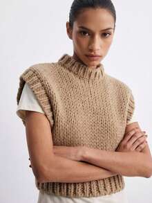 ATUI Studio Women's Fashion Versatile Knit Top Vintage French Casual Vacation Everyday Day Time Camel Autumn Office - Apricot - View 1