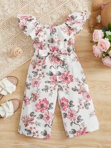 SHEIN 嬰兒女孩1入組花卉印花荷葉邊腰帶連身褲 - 彩色 - 查看 8