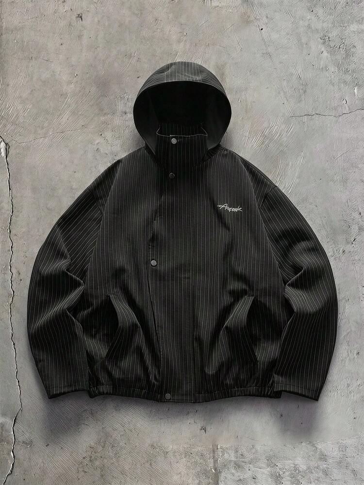 AXEPEAK Men's Woven Fashion Casual Loose Patchwork Open Front Jacket - Black - View 1