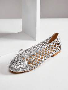 SHUZIA Ladies Elegant Woven PU Ballet Flats - Silver - View 7