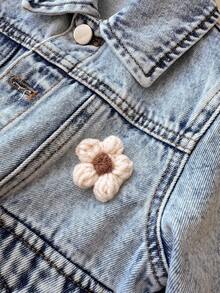 SHEIN New Girls' Floral Decor Cute Playful Denim Jacket, Soft Cotton Material, Stylish, Suitable For Holiday, Daily Wear, School, Commute, Back To School - Medium Wash - View 3