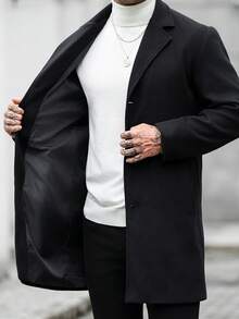 Manfinity CasualCool 男士純色翻領長袖單排扣休閒大衣 - 黑色 - 查看 7