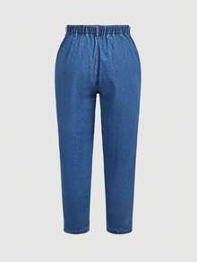 Breezaya Plus Size Women's Round Neck Top And Long Pants Casual Daily Denim Two Pieces Set - Blue - View 10