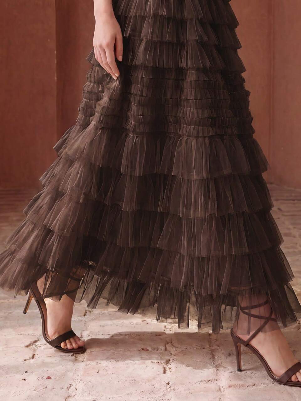 Anewsta Spring/Summer New High-Quality Standard Size Women's Clothing, Gentle Fairy-Like Tulle Skirt, Elastic Waist Layered Cake Skirt, Slimming Commute/Date Mid-Length Skirt