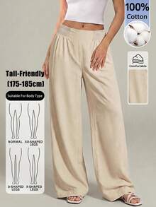 SHEIN Tall Celana Katun Warna Aprikot Modis untuk Wanita Tinggi yang Cocok untuk Berpergian - Aprikot - View 1