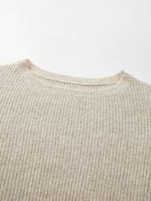 SHEIN Korean Style Soft Knit Two Pieces Outfit, Asymmetric Slant Off Shoulder Top + Wide Leg Knit Pants - Apricot - View 3