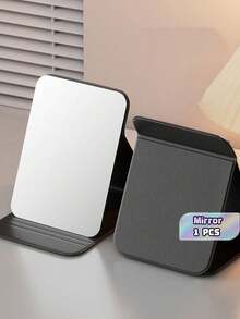 1‑Pack Foldable PU Makeup Mirror, Mini Portable Handheld Travel Mirror, Leather Pocket Mirror, Large High‑Definition Desktop Mirror, Princess‑Style Mirror For Student Dorm, Beauty Accessory, Travel Essential Makeup Tool, Ideal Gift For Women - Black - View 2