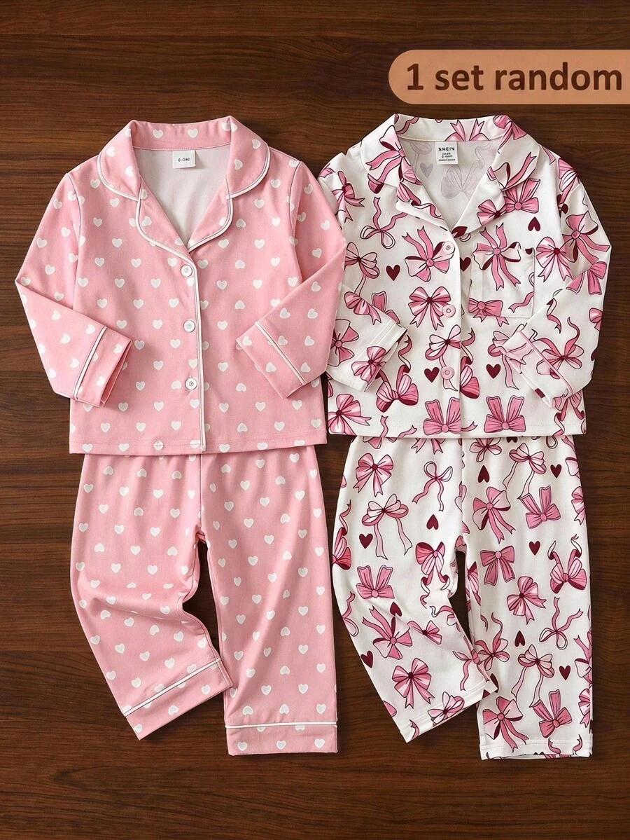 SHEIN Baby Girl Cute Pink Sweet Bow Pattern Cardigan & Long Pants 2pcs Home Wear Set,Autumn And Winter - Multicolor - View 1