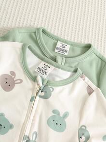 SHEIN 2pcs Newborn Baby Boy & Girl Autumn/Winter Casual Cute Cartoon Pattern Knitted Romper Set, Snug Fit Loungewear - Multicolor - View 4