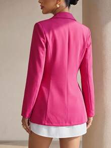 Structelle Women's Solid Color Notch Lapel Casual Versatile Commute Travel Blazer Jacket - Hot Pink - View 2