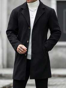Manfinity CasualCool 男士純色翻領長袖單排扣休閒大衣 - 黑色 - 查看 4