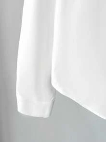 SHEIN Serisse Kids Tween 女童休闲时尚百搭纯色梭织翻领前开后开衩宽松落肩长袖白色衬衫，返校日穿 - 白色 - 查看 4