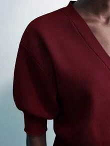 Maija Women's Solid Color Front Button Short Knit Cardigan, - Burgundy - View 8