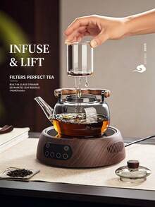 1 Piece 1000ml/35.2oz Heat-Resistant Glass Teapot With Detachable Filter - Thickened Base Suitable For Induction Cookers, Suitable For Flower Tea, Herbal Tea, And Loose Tea | Spring Home Tea Gift Set Suitable For Induction Cookers And Tea Ceremony - Multicolor - View 5