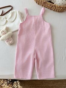 SHEIN Baby Girl Cute Rabbit Patch Pink Corduroy Jumpsuit - Pink - View 2