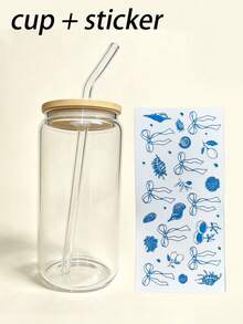Butterfly & Seashell Decor Glass Straw Cup, Bottle Shaped Straw Cup, Matcha Straw Cup - Best Gift For Friends! - Multicolor - View 14