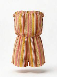 Swim Lushoire 夏季新款優雅極簡休閒波希米亞鄉村風女款多色針織紋理布料海灘度假荷葉邊抹胸連身褲罩衫，女款優雅連身褲，適合復活節、感恩節、母親節，多色連身褲，適用夏季海灘、通勤、音樂節、夜店、婚禮、週末、野餐 - 淡黃色 - 查看 6