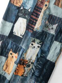 EMERY ROSE Plus Size Women Casual Cat Print Jumpsuit - Multicolor - View 6