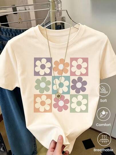 New Spring-Summer Short-Sleeved T-Shirt, 220G Weight. Cartoon Print, Model For Couples.