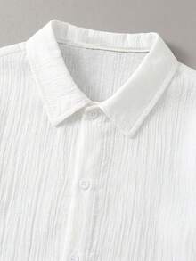 SHEIN Camisa de manga corta tejida ajustada con cuello y botones de unicolor estilo vacaciones para niño preadolescente - Multicolor - Ver 5