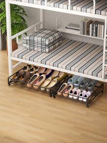 Steel Pipe With Wheel Bed Frame, Movable Shoe Rack, Bedside Storage, Corner Storage, Home Use, Entryway Sofa, Student Dormitory, Simple Shoe Rack. - Black - View 8