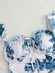 Roelina Setelan 2 Potong Wanita Terbaru dengan Motif Ruffle dan Tali Ikat untuk Musim Panas, Atasan Crop Camisole Seksi untuk Liburan, Rok Mini Ruffle untuk Liburan, Atasan Seksi dengan Tali Ikat, Cocok untuk Liburan, Perjalanan, dan Kencan. - Biru - View 8