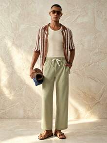 Manfinity Swimmode Men's Waist Tie Straight Leg Loose Casual Long Pants - Khaki - View 7