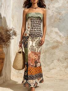 Trelyra Gaun Liburan Wanita Model Bandeau dengan Motif Bunga, Modis dan Elegan - MultiWarna - View 1