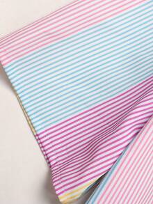 SHEIN Tween Girl Tween Girl Striped Knight Print Button Half-Placket Short Sleeve Dress - Multicolor - View 9