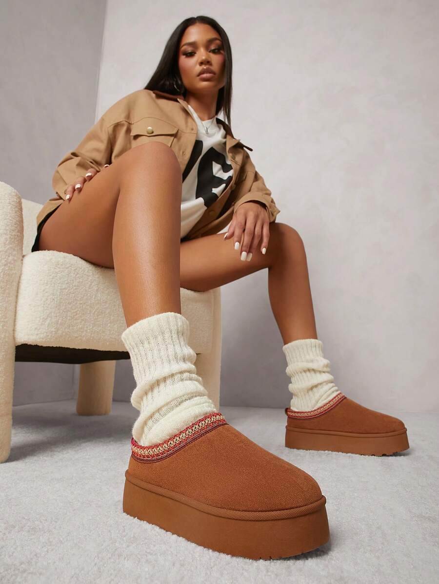 SHUZIA Women Fresh Height Braided Collar Clogs-Cozy Platform Slippers, Memory Foam Insole, Anti-Slip Sole Holiday Vacay Vibe For Summer Shoes Spring Shoes Spring Break Easter For Christmas Valentine's Day - Camel - View 1