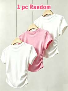 SHEIN 1件隨機青少年女孩收腰短袖T恤盲盒 3合1隨機發貨 粉色 大號 - 彩色 - 查看 2