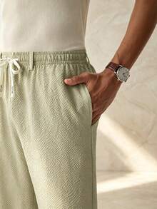 Manfinity Swimmode Men's Waist Tie Straight Leg Loose Casual Long Pants - Khaki - View 6