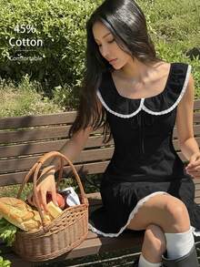 Cévolie 女款夏季休閒蕾絲飾邊洋裝 - 黑色 - 查看 1