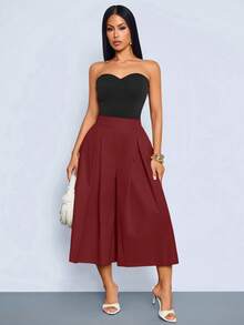 SOLERSUN Women's High Waist Capri Pants With Pockets, Pleated Wide Leg Cropped Trousers, Casual Chic Summer Workwear Pants,Quiet Luxury Capri Pants With Pockets, High Waisted Pleated Wide Leg Cropped Trousers, Effortless Old Money Workwear - Rose Red - View 6