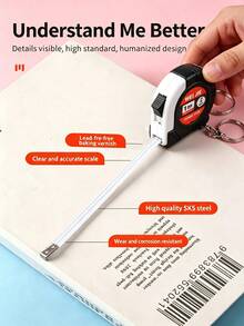 Mini Steel Tape Measure With Protective Case, Centimeter & Inch, Shockproof, Portable, Gift, Built-In Brake Lock - black - View 5
