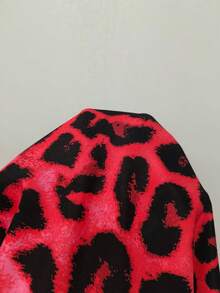 EMERY ROSE Women Deep V-Neck Button Leopard Print Cap Sleeve Casual Dress, Summer For New Year Clothes - Red - View 4