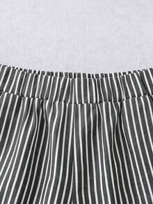 SHEIN LUNE CURVE 大尺碼女款夏季藍白條紋休閒長褲，附口袋與打結設計，日常休閒褲，女款夏季長褲，沙灘褲，度假褲 - 黑與白 - 查看 5