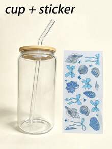 Butterfly & Seashell Decor Glass Straw Cup, Bottle Shaped Straw Cup, Matcha Straw Cup - Best Gift For Friends! - Multicolor - View 19